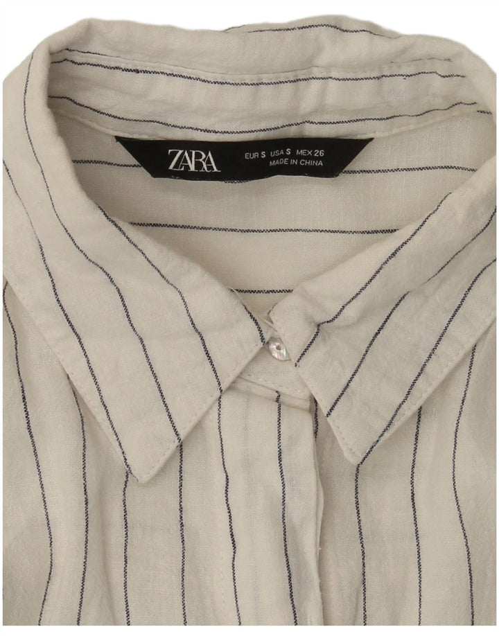 Zara Womens Longline Oversized Shirt UK 10 Small White Pinstripe