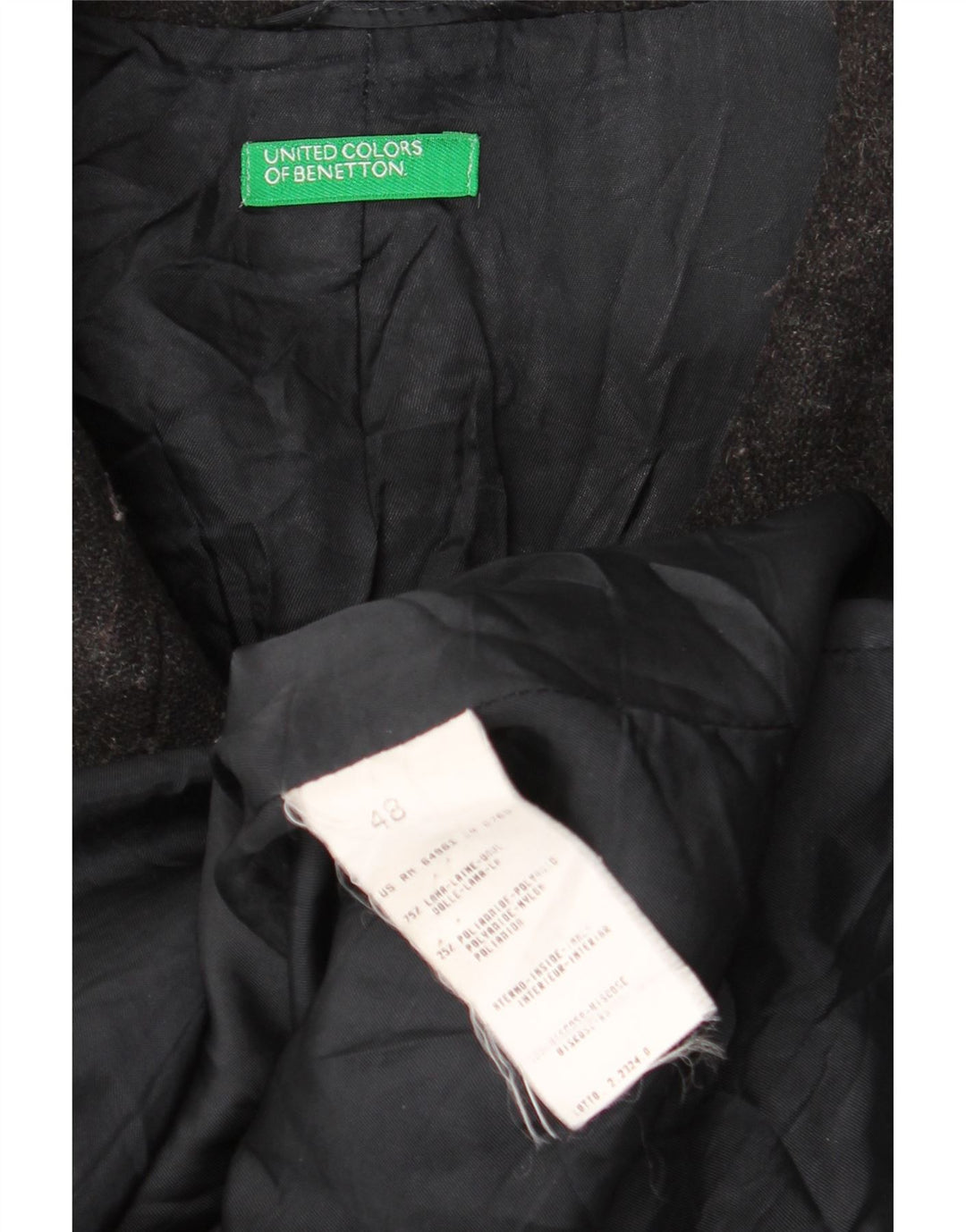 Benetton Herre Ærtefrakke IT 48 Medium Grå Uld