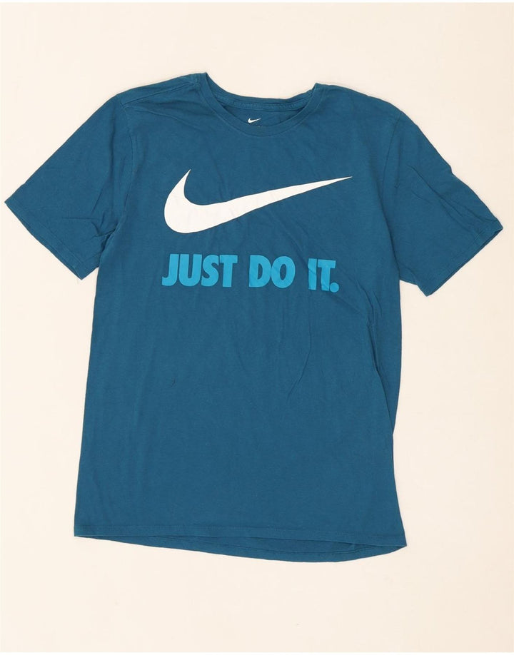 NIKE Mens Athletic Cut Graphic T-Shirt Top Medium Blue Cotton Vintage Nike and Second-Hand Nike from Messina Hembry 