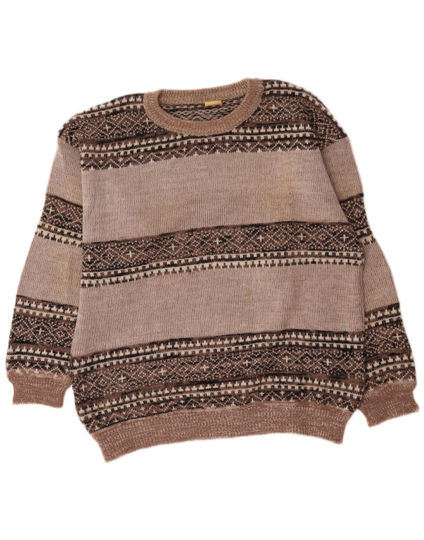 Vintage herre rund hals sweater XL grå Fair Isle akryl