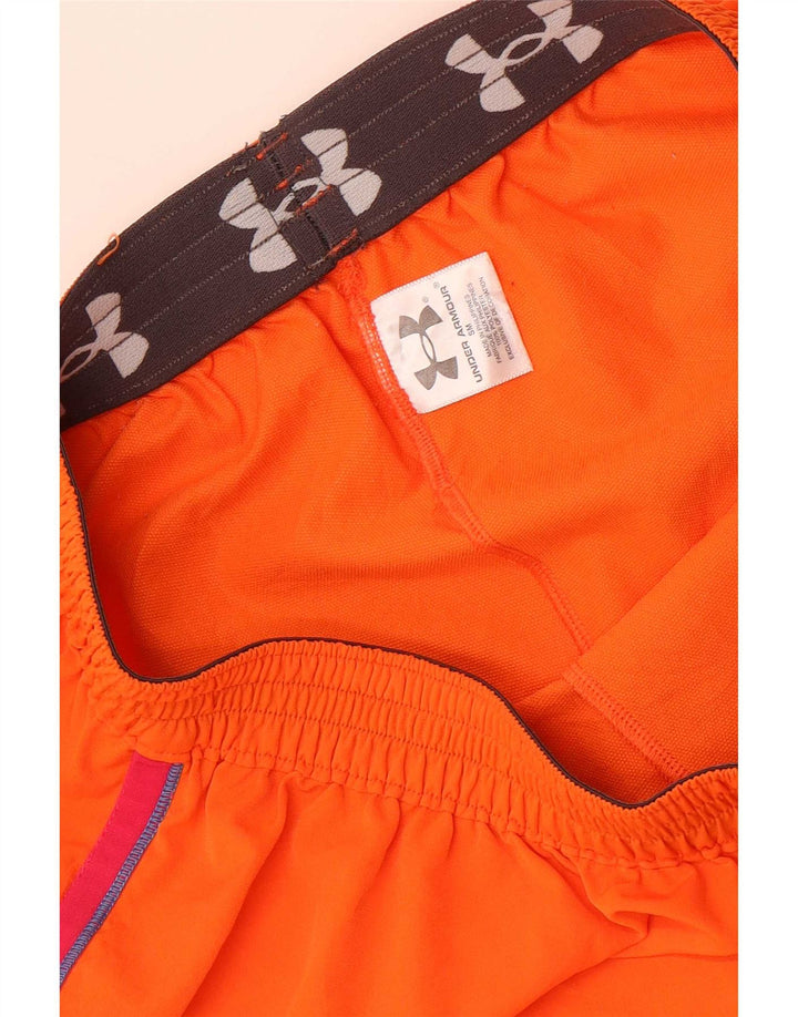 Under Armour Dame Sports Shorts UK 8 Small Orange Stribet Polyester