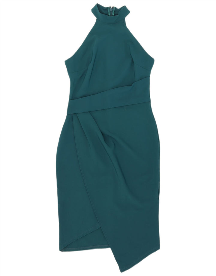 Lipsy Womens Asymmetrisk Halter Dress UK 12 Medium Green Polyester