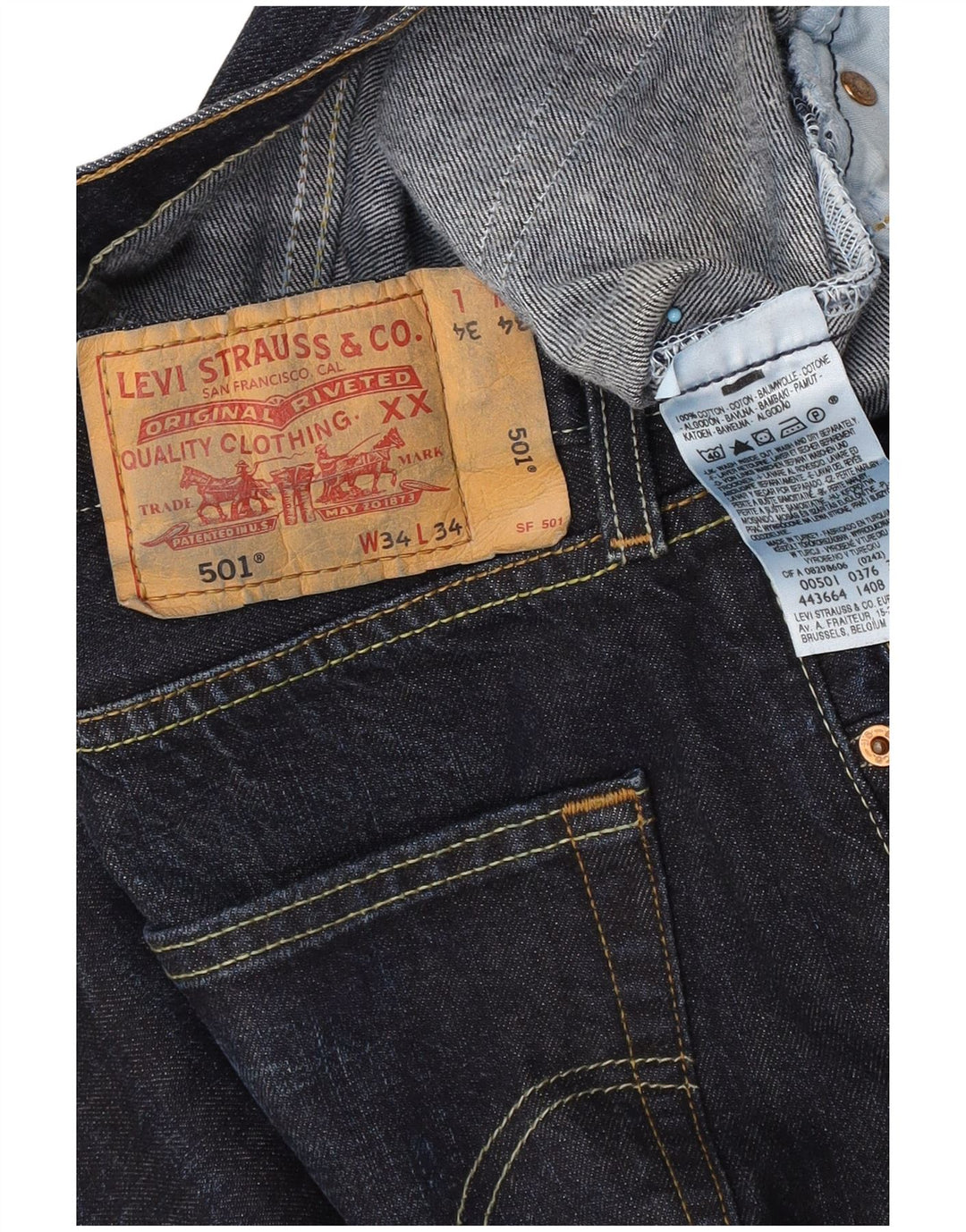 Levi's Herre 501 lige jeans W34 L34 Marineblå bomuld