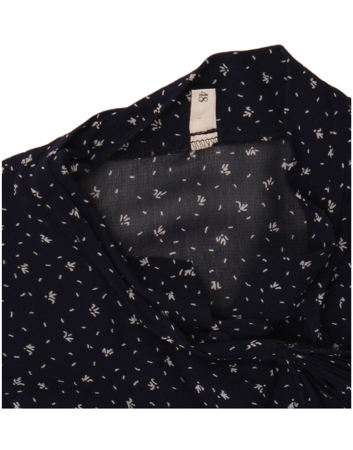 Vintage Dame Gennemsigtig Skjorte Bluse IT 48 XL Marineblå Plettet