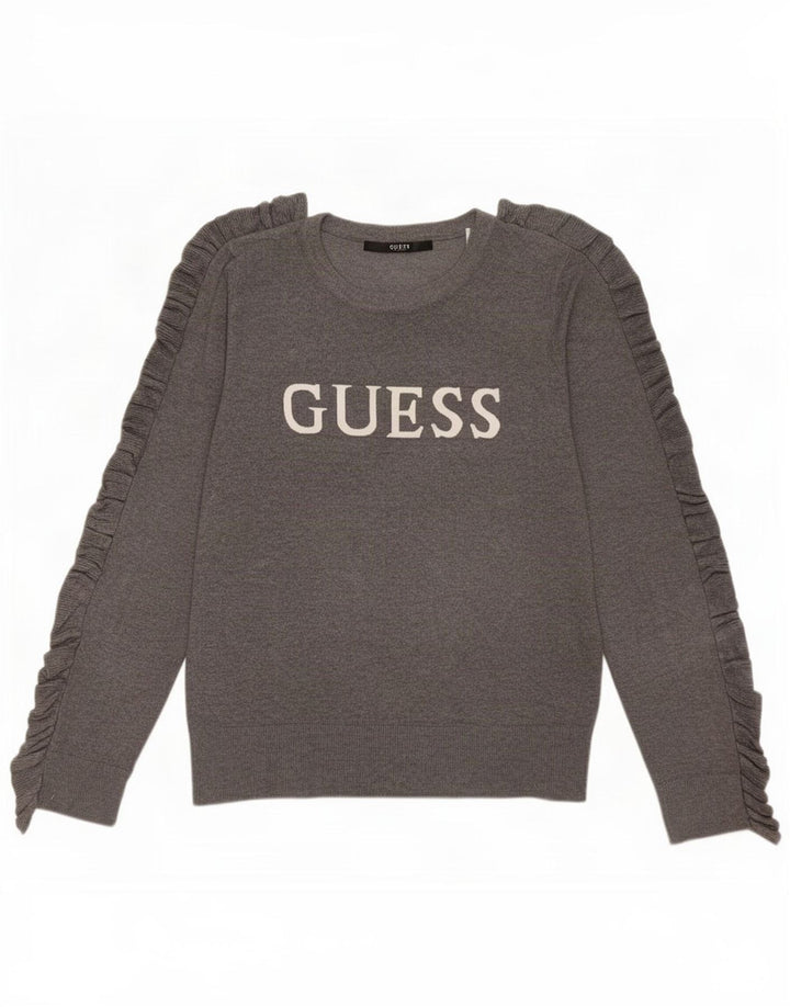 Guess grafisk sweater med rund hals til kvinder UK 14 mellemgrå
