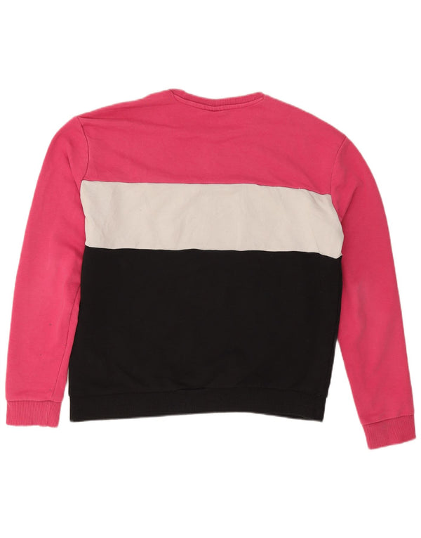Fila Dame Grafisk Sweatshirt Jumper UK 16 Large Pink Colourblock Bomuld
