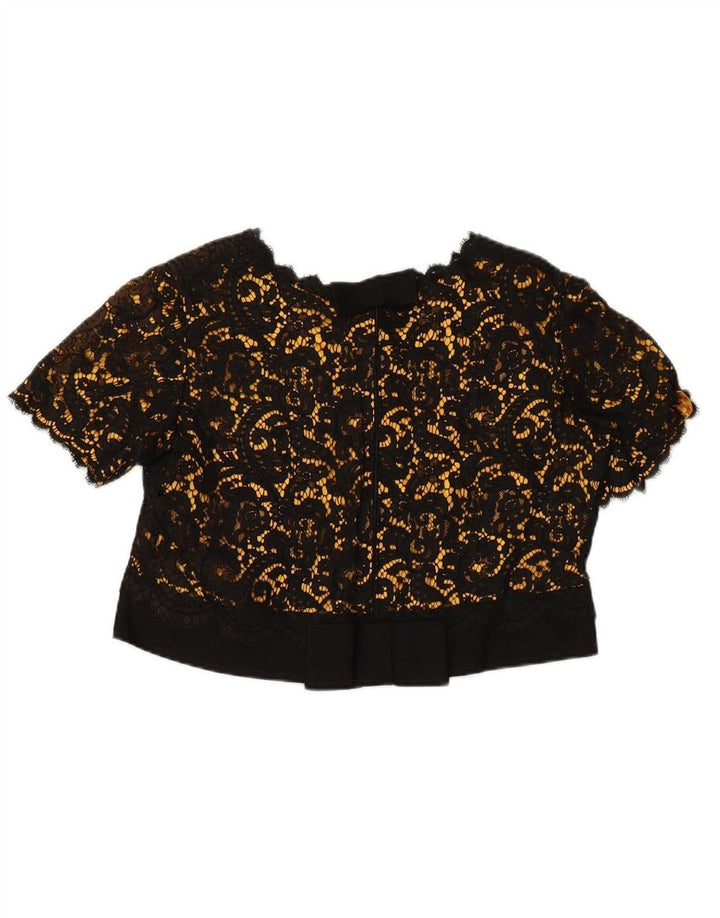 VINTAGE Womens Oversized Crop Blouse Top UK 10 Small Black