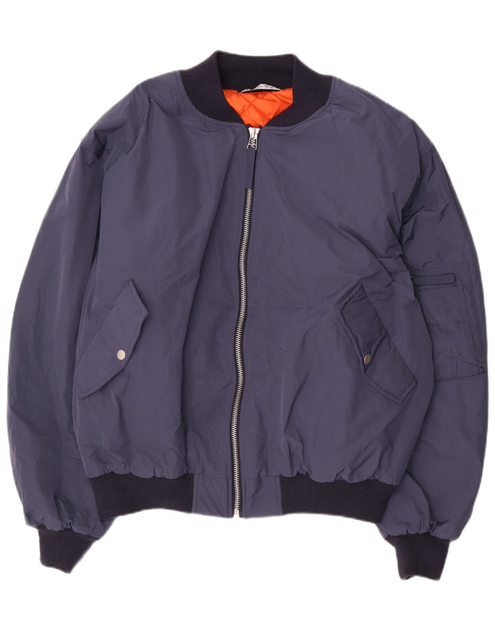 Zara Herre Loose Fit Bomber Jacket UK 42 XL Navy Blue Polyester