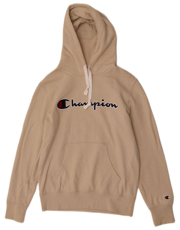 Champion Herre Grafisk Regular Fit Hoodie Jumper Medium Beige Bomuld