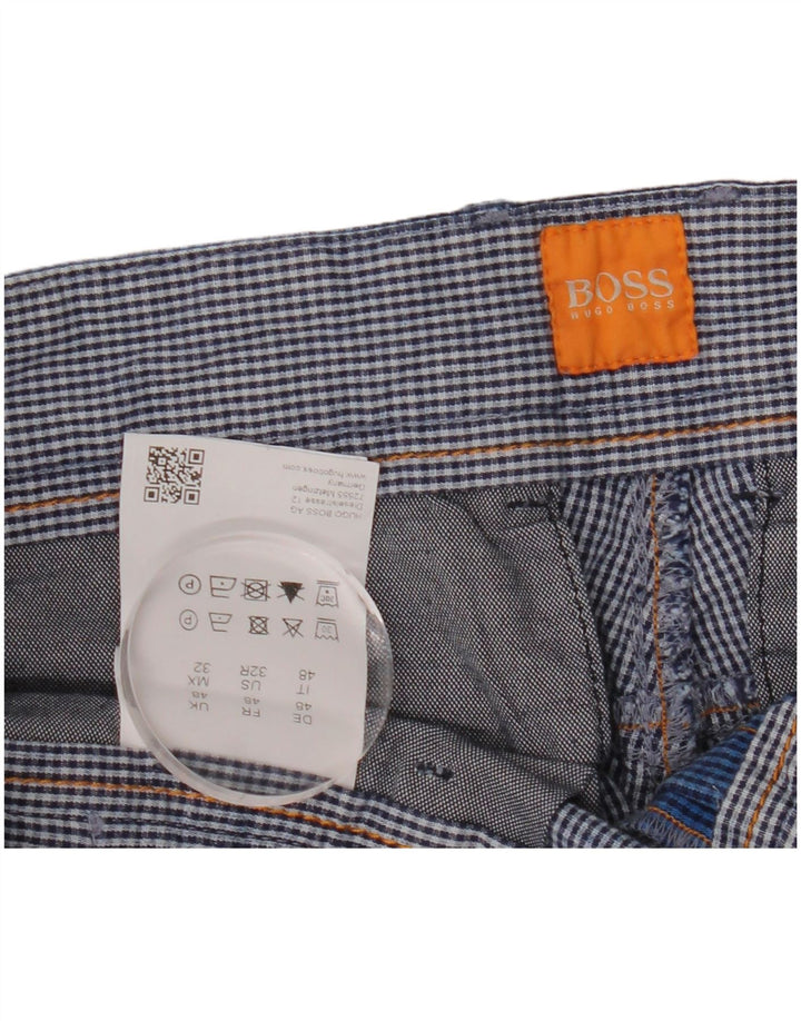 Hugo Boss Herre Cargo Shorts EU 48 Medium W34 Blue Gingham Cotton