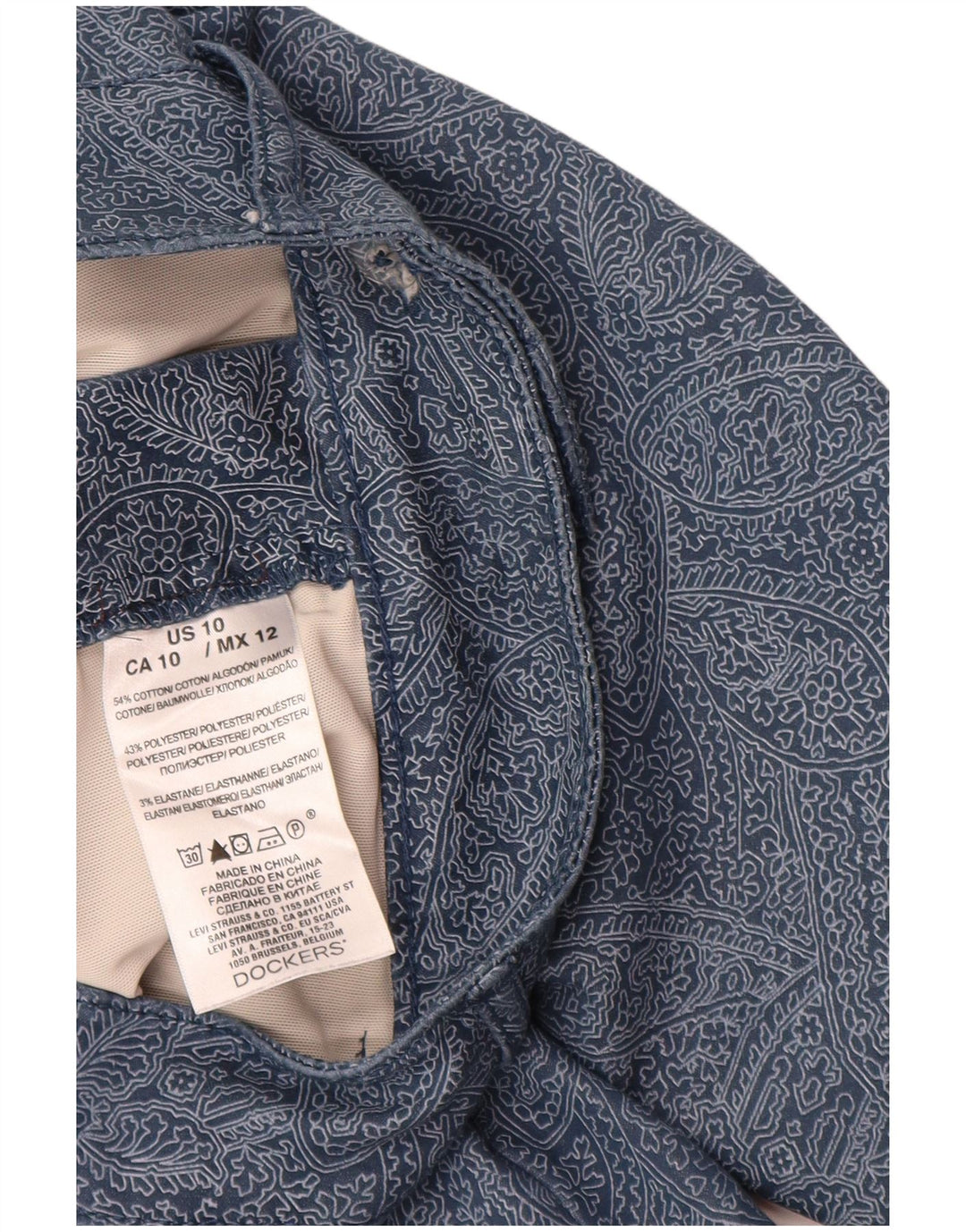 DOCKERS Dame Capri Bukser US 10 Large W30 L20 Navy Blue Paisley