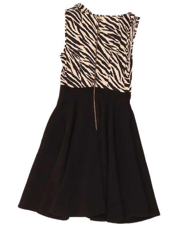 SKAB Kvinders Ærmeløs A-Line Kjole UK 8 Small Black Animal Print Viscose
