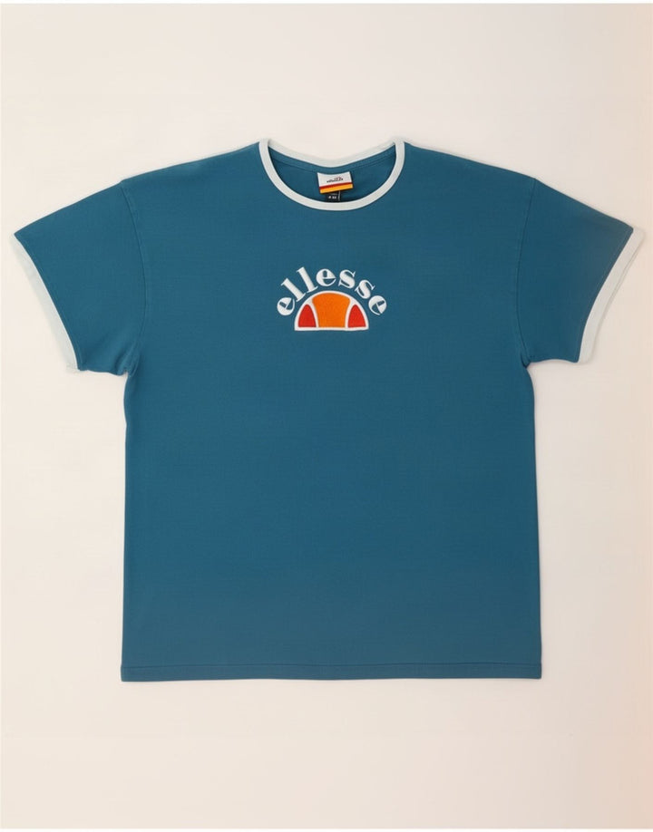Ellesse Dame Grafisk T-Shirt Top UK 12 Medium Blue Bomuld