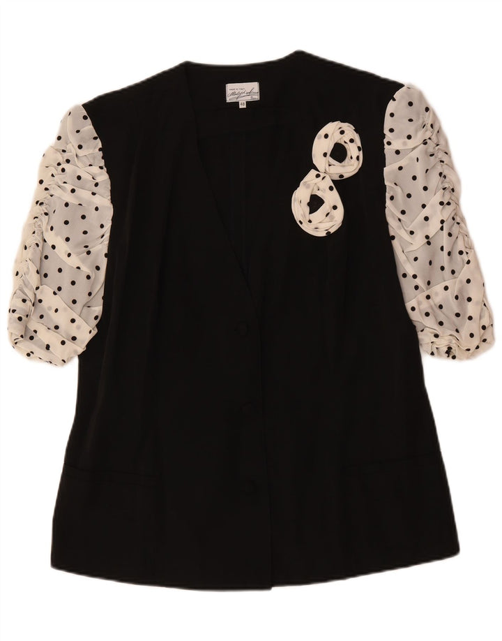 Vintage dame 3-knaps kortærmet blazerjakke IT 48 XL Sort polka Dot