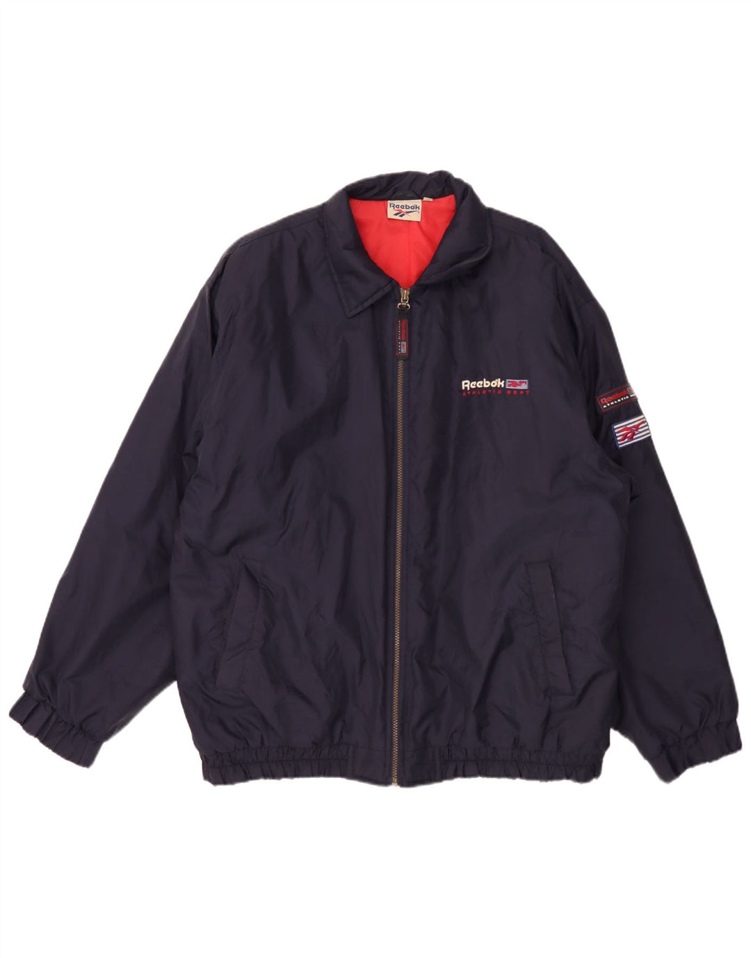 Reebok Herre Graphic Bomber Jacket UK 42 XL Navy Blue Nylon