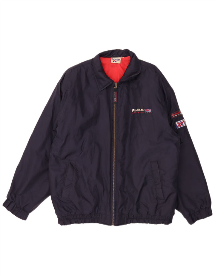 Reebok Herre Graphic Bomber Jacket UK 42 XL Navy Blue Nylon