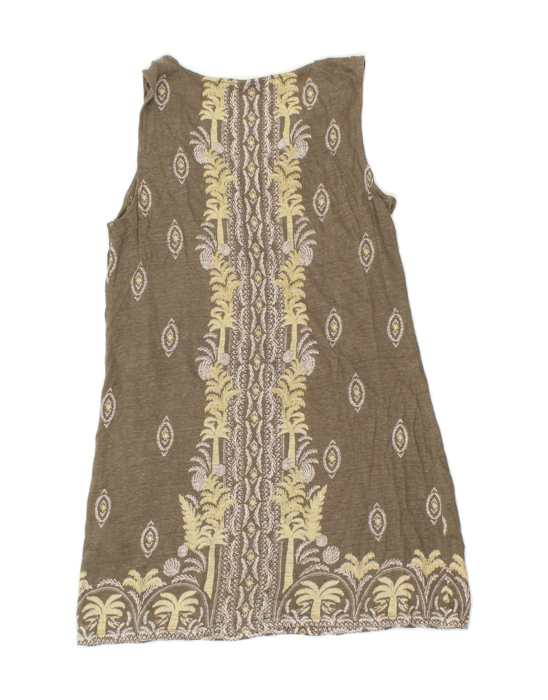 WHITE STUFF Womens Sleeveless A-Line Dress UK 12 Medium Khaki Linen Vintage White Stuff and Second-Hand White Stuff from Messina Hembry 