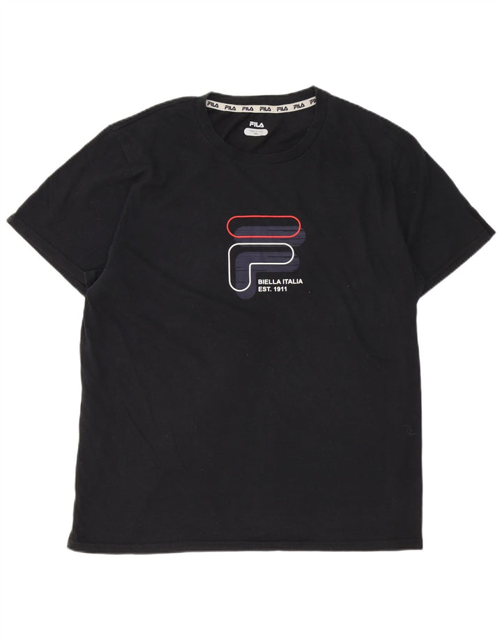 FILA Herre Grafisk T-Shirt Top 2XL Sort Bomuld