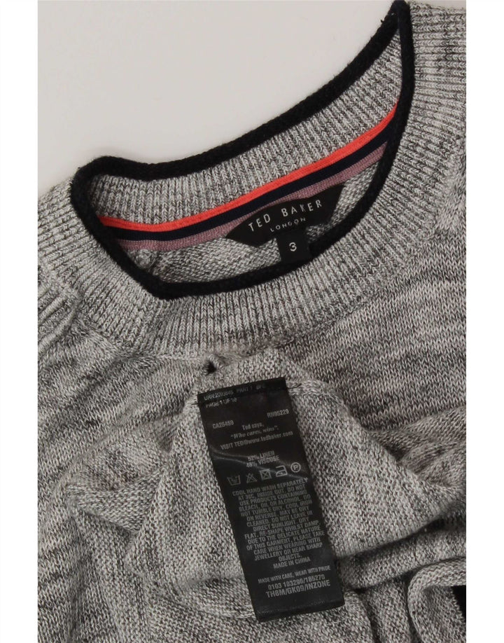Ted Baker Herre Crew Neck Jumper Sweater Størrelse 3 Medium Grey Flecked Linen