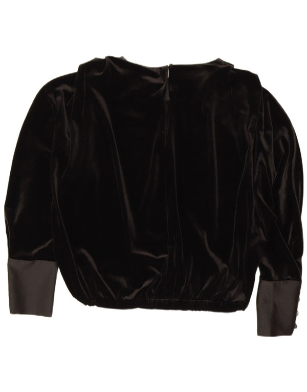 Zara Dame Oversized Langærmet Velvet Bluse Top UK 14 Medium Black