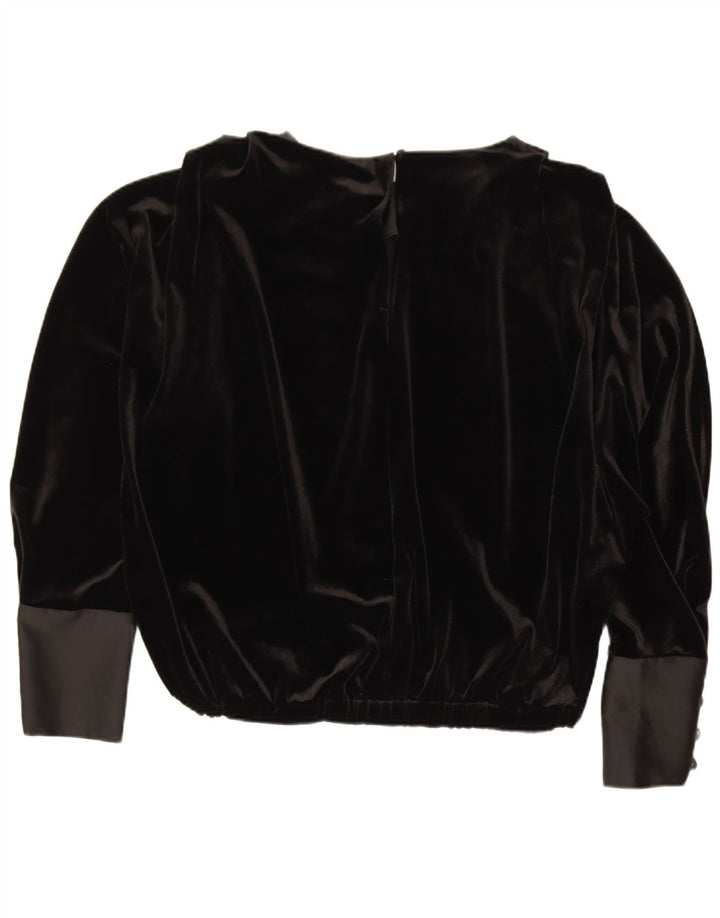 Zara Dame Oversized Langærmet Velvet Bluse Top UK 14 Medium Black