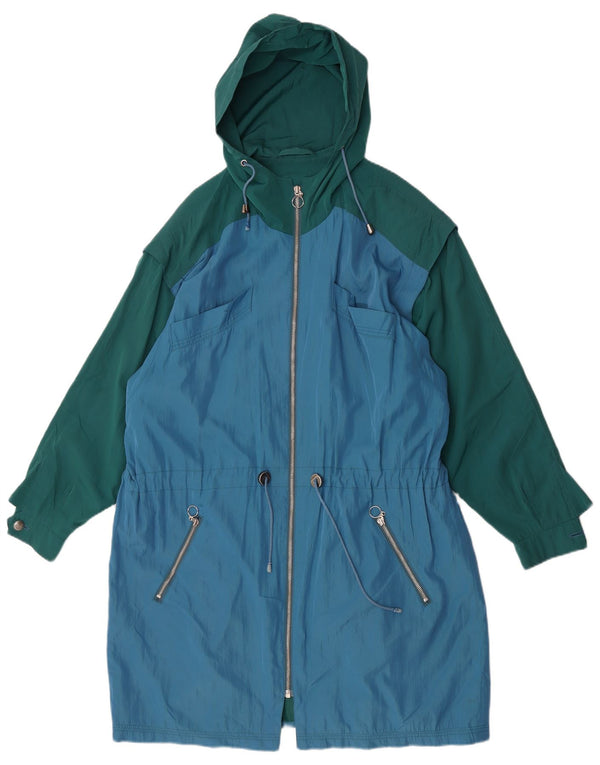 Vintage parkajakke med hætte til kvinder UK 22 3XL Blå Colourblock Polyester