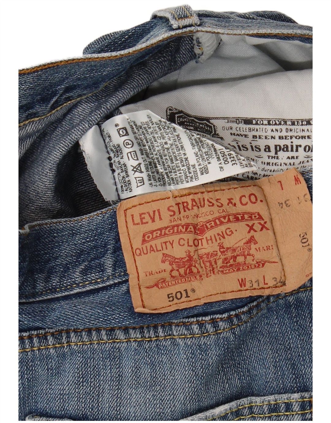 Levi's Herre 501 Distressed Straight Jeans W31 L31 Blå Bomuld
