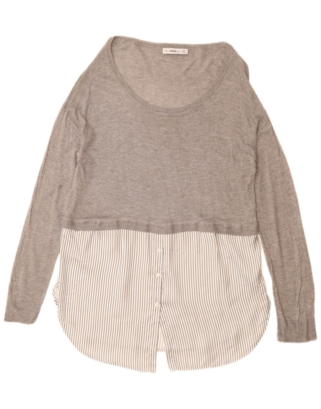 ZARA Dame Longline Boat Neck Jumper Sweater UK 14 Medium Grey Viscose