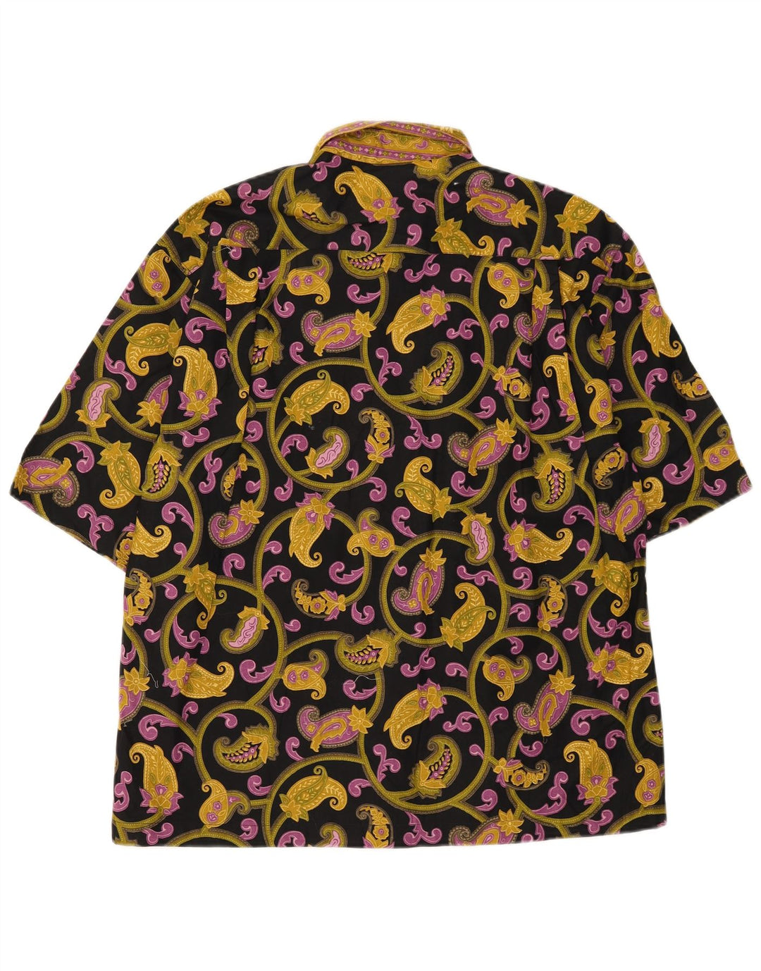 Vintage kortærmet herreskjorte medium sort Paisley bomuld