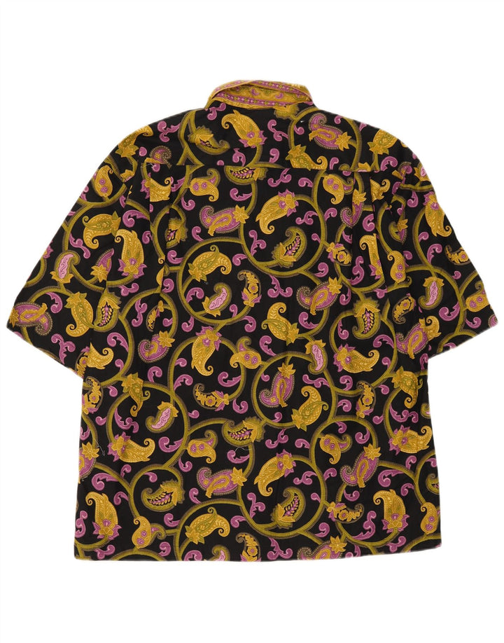 Vintage kortærmet herreskjorte medium sort Paisley bomuld