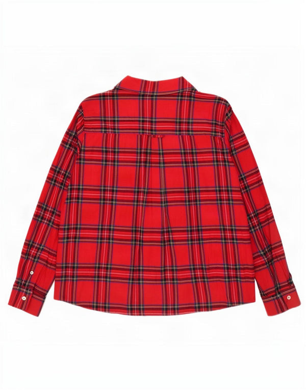 Benetton Dame Flanell Shirt UK 16 Stor Rød Plaid Bomuld
