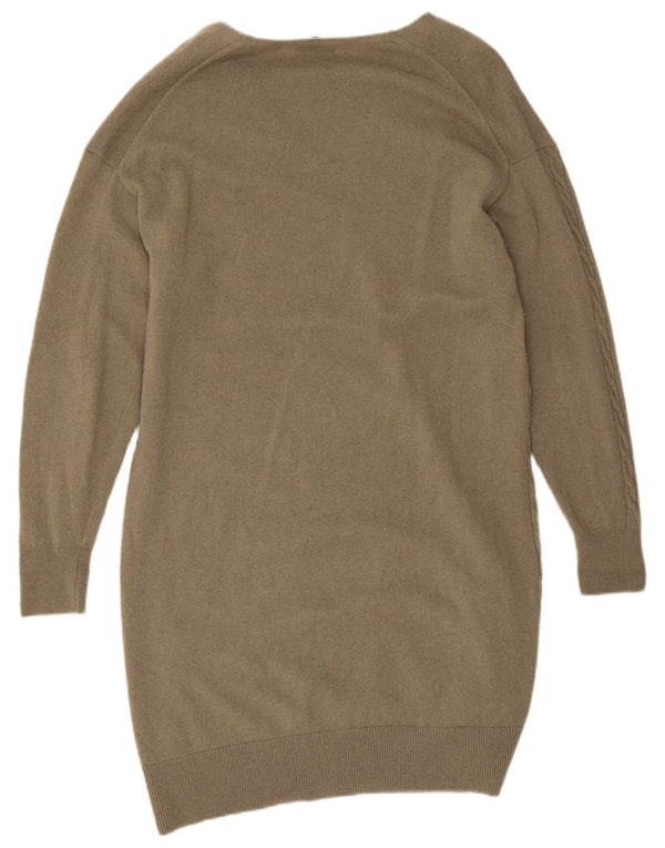 Massimo Dutti Dame Langærmet Jumper Kjole UK 14 Medium Khaki Wool