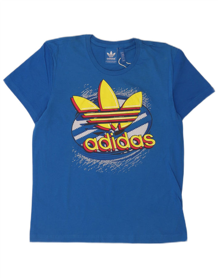 Adidas Grafisk T-shirt top mellemblå bomuld til mænd