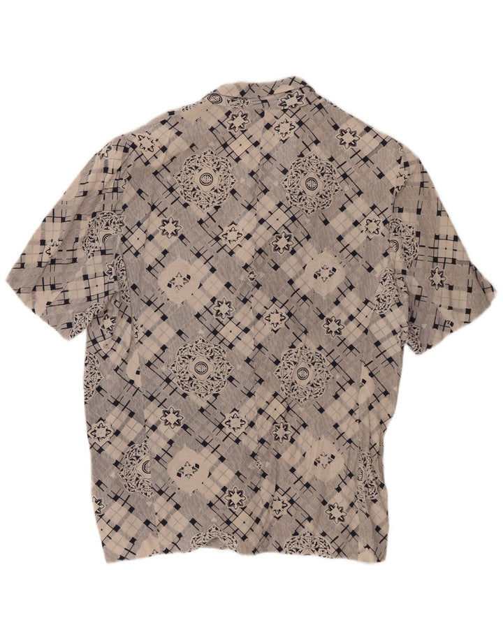 Vintage kortærmet skjorte til kvinder UK 16 Large Grå Geometrisk