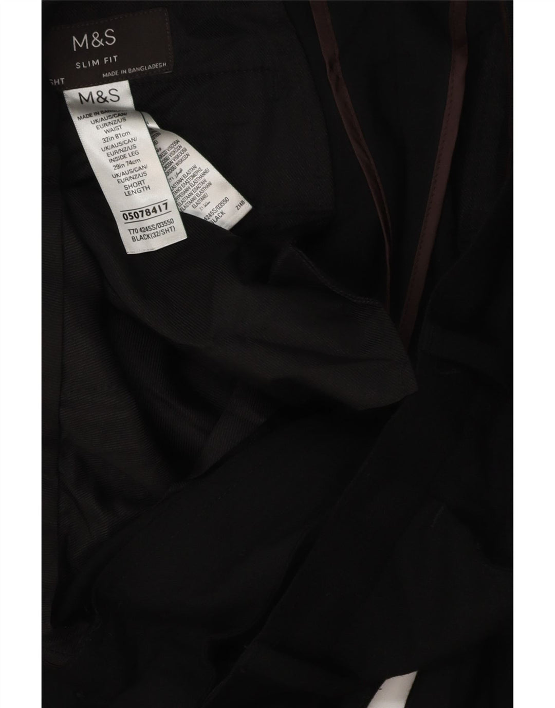 MARKS & SPENCER Slim Fit Chinobukser til mænd W32 L28 sort polyester