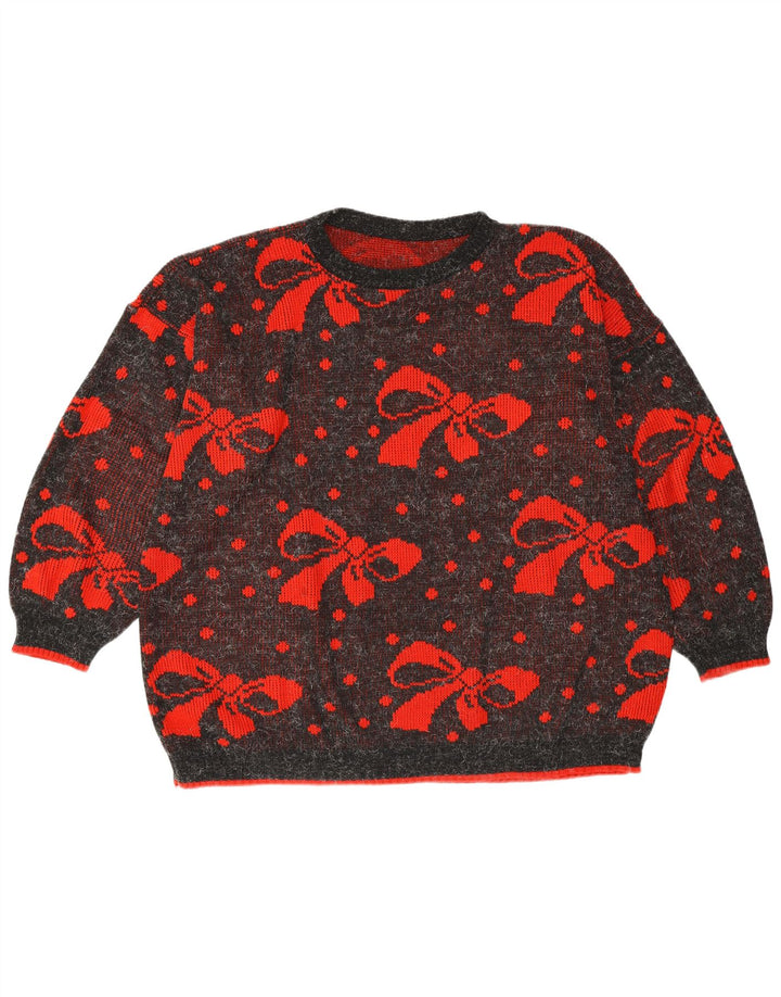 VINTAGE dame sweater med rund hals i overstørrelse UK 22 3XL Grå Polka Dot