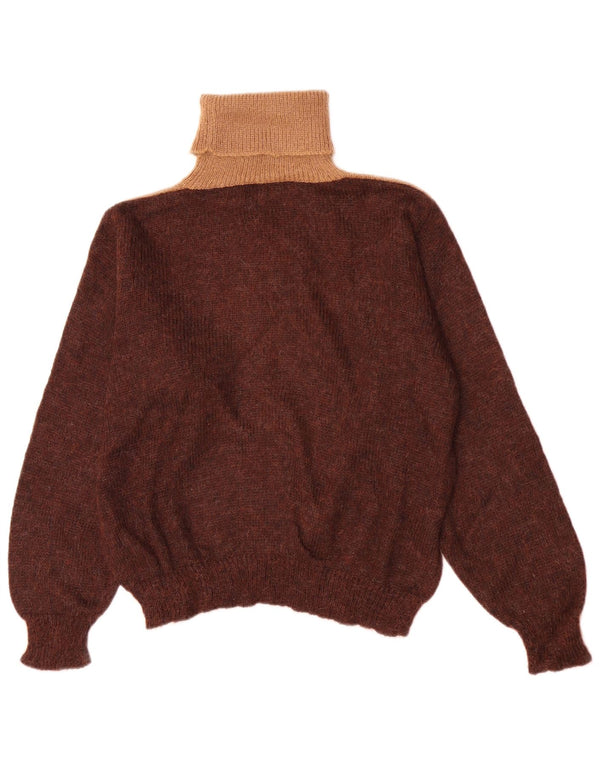 Vintage Dame Rullehals Sweater UK 16 Stor Brun Colourblock
