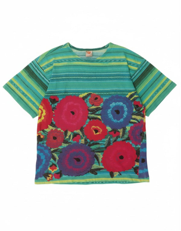 Stefanel Dame Grafisk T-Shirt Top UK 16 Stor Grøn Blomster Bomuld