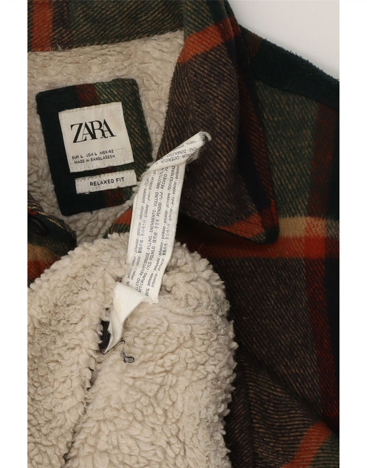 ZARA Herre Relaxed Fit Lumberjack Flanell Shirt Stor grøn ternet polyester