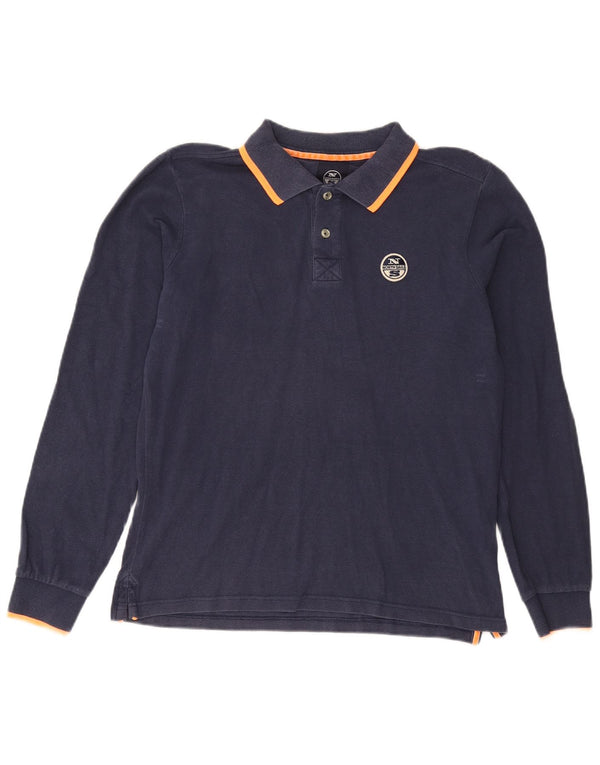 North Sails Mens Long Sleeve Polo Shirt Medium Navy Blue Cotton