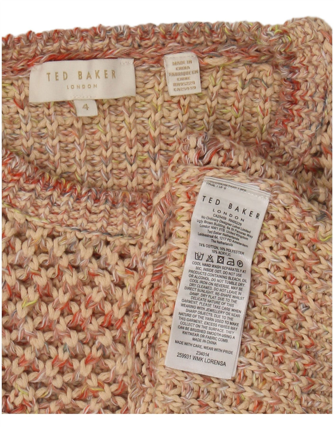 TED BAKER Womens Oversized Vest Tank Top Size 4 Large Beige Cotton