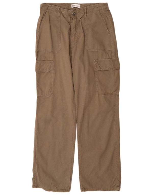 Zara Dame Loose Fit Cargo Bukser EU 42 Large W32 L31 Beige Bomuld
