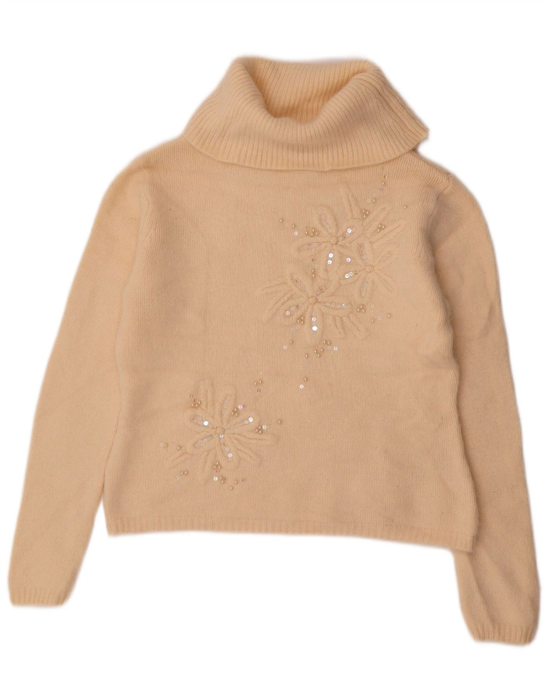 Marks & Spencer Dame Roll Neck Jumper Sweater UK 12 Medium Beige Floral