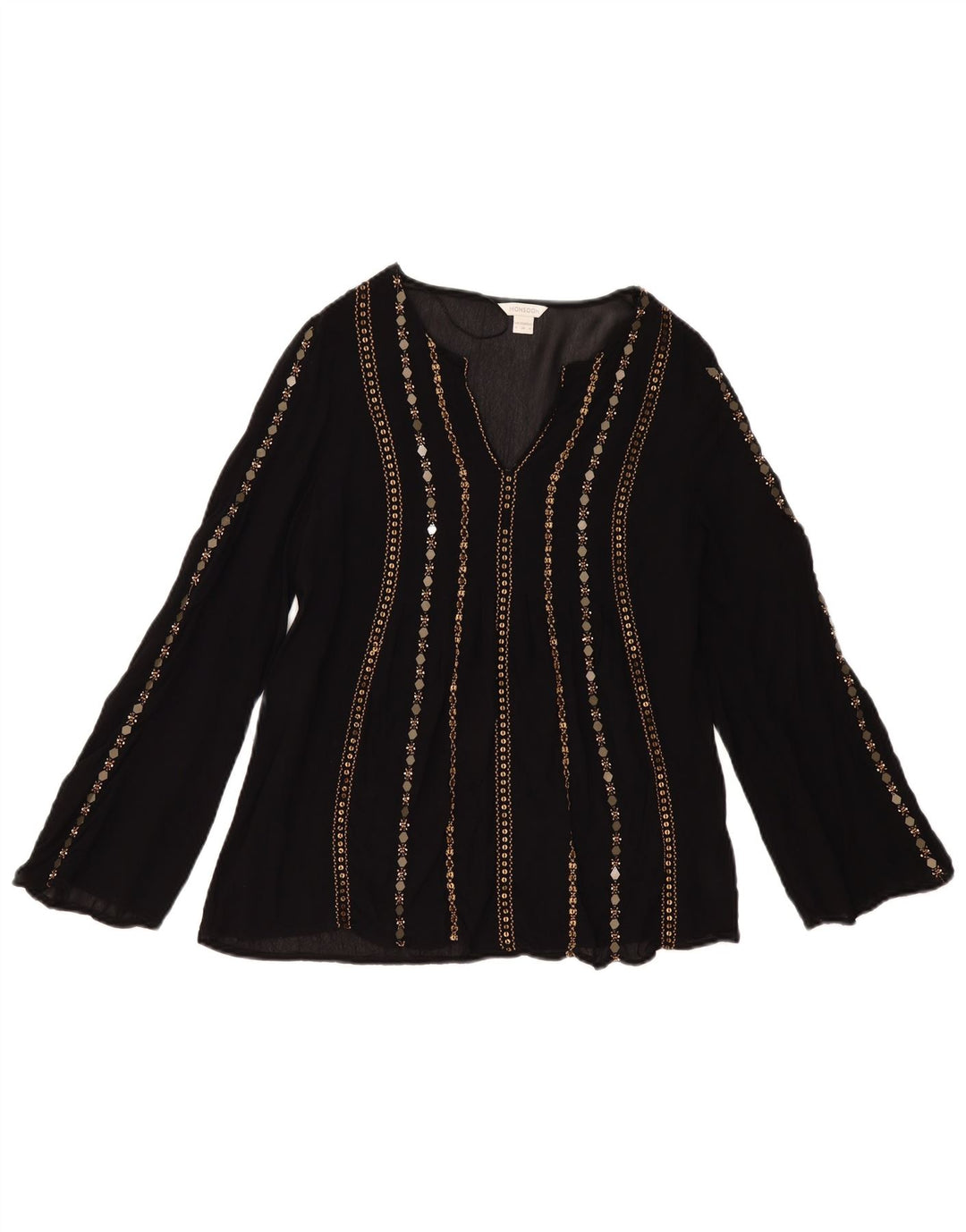 MONSOON Dame Langærmet Bluse Top UK 8 Small Black Viscose