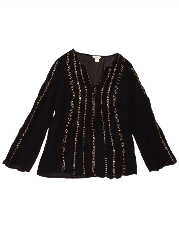 MONSOON Dame Langærmet Bluse Top UK 8 Small Black Viscose