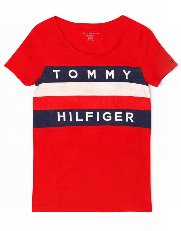 Tommy Hilfiger Womens Graphic T-Shirt Top UK 6 XS Red Colourblock