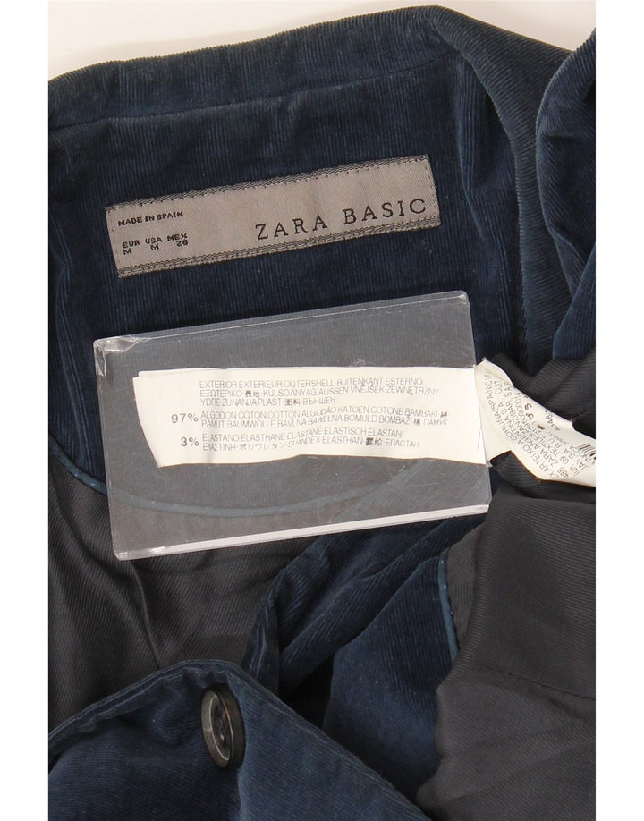Zara Dame 1-knap Corduroy Blazer Jacket UK 12 Medium Navy Blue Bomuld