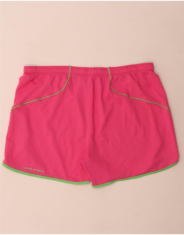 Under Armour Womens Heat Gear Sports Shorts UK 16 Large Pink Polyester