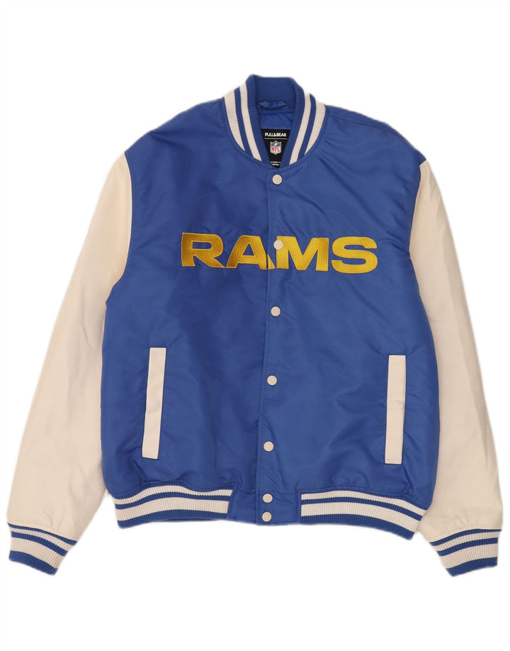 Pull & Bear Herre Los Angeles Rams Varsity Jacket UK 38 Medium Blue Sports