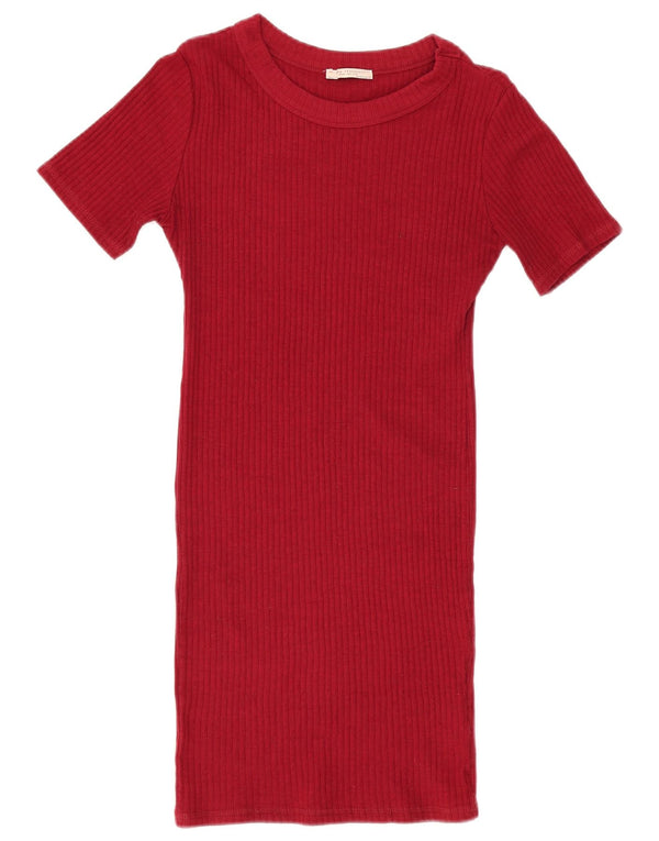 Zara Womens Bodycon Dress UK 8 Small Bourgogne Bomuld